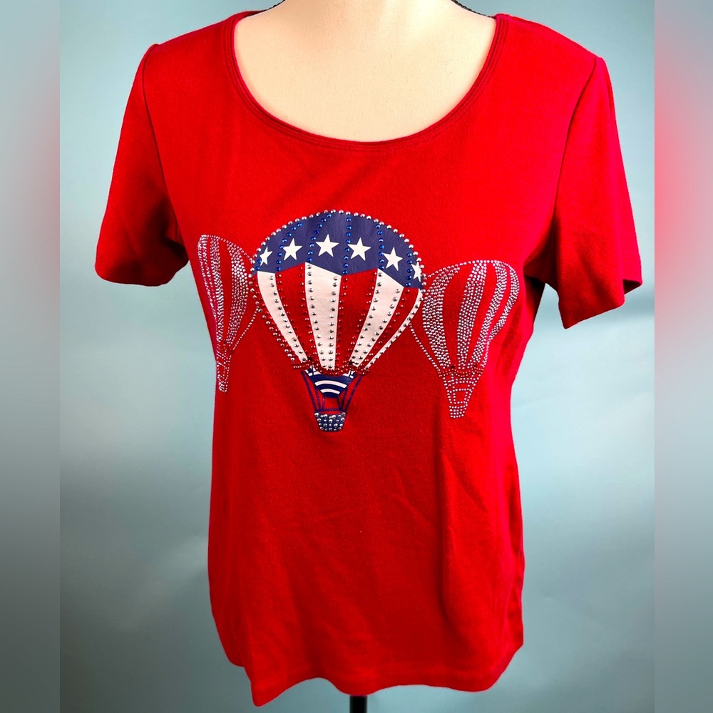 Red hot air balloon rhinestone shirt